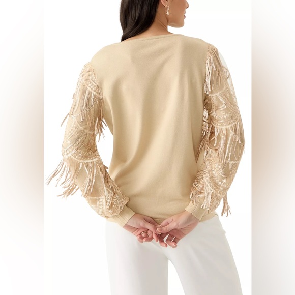 Joseph A Sweaters - NWT Joseph A. Women's Mixed Media Lace Sequins Sleeve Sweater Khaki Size Large